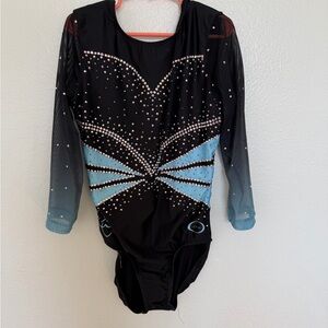 Ozone Gymnastics competition Black and Blue Rhinestone Leotard